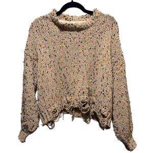 POL Tan Rainbow Confetti Sweater with Distressed Hem Oversized‎ Size S